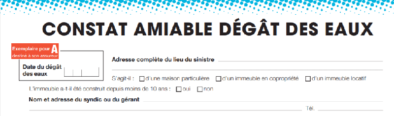 Constat amiable dégâts des eaux