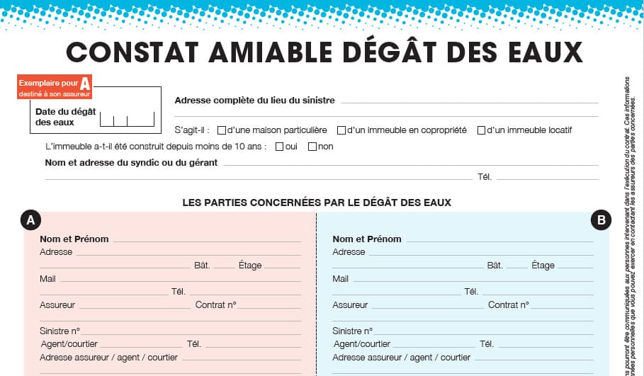 constat amiable dégâts des eaux